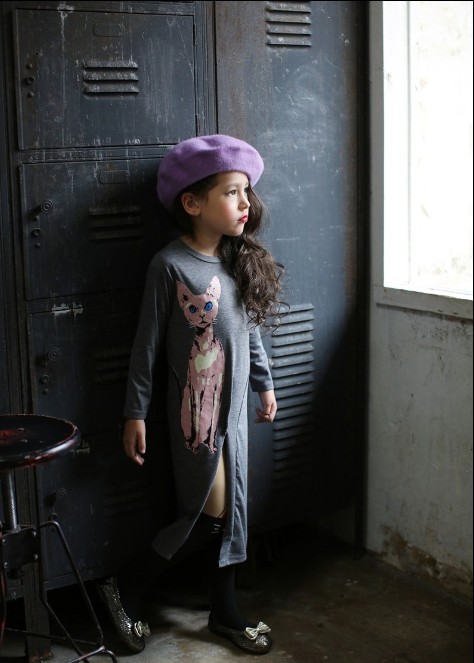 F68096-2 Spring autumn girls sexy kitten longs sleeve children dress